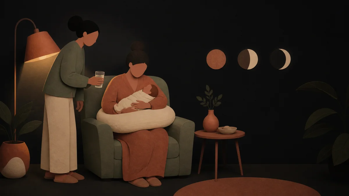 Zwei Eltern wechseln sich beim Füttern ihres Babys während eines Abends mit Clusterfeeding ab